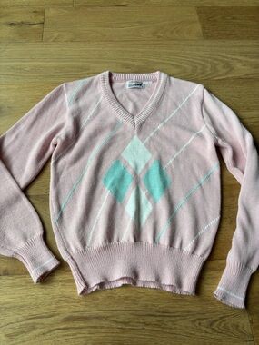 Vtg 80’s Trotter made in england argyle print v-neck sweater womens small